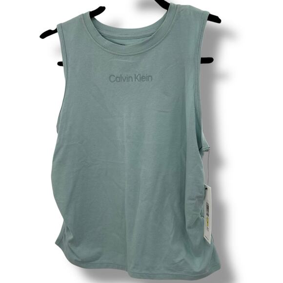 NEW Calvin Klein Ruched Logo Crewneck tank top size medium blue sea teal active - Picture 3 of 11